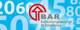 Logo der Bundesarbeitsgemeinschaft für Rehabilitation - im Hintergrund Zahlen in unterschiedlichen Größen