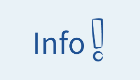 Ausrufezeichen und „Info“ in der Farbe Blau