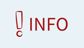Ausrufezeichen und „Info“ in der Farbe Rot