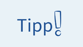 „Tipp“ und Ausrufezeichen in der Farbe Blau