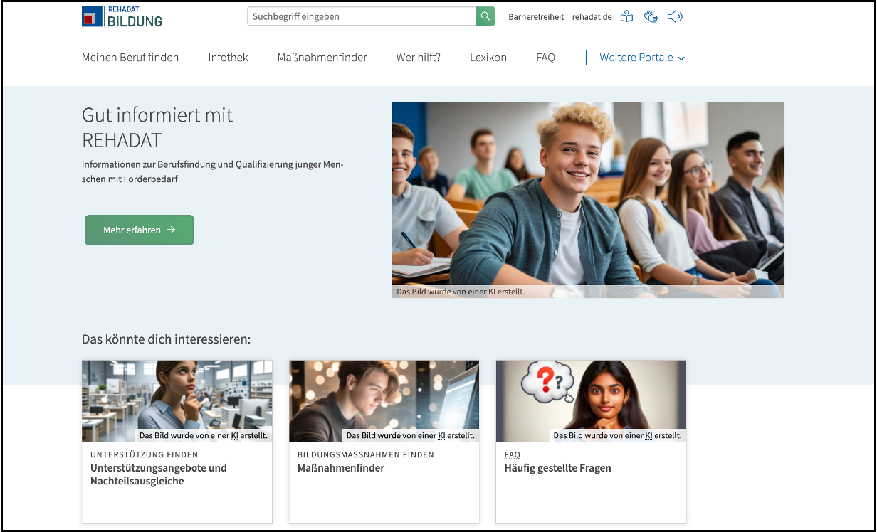 Bild der Start-Seite von REHADAT-Bildung